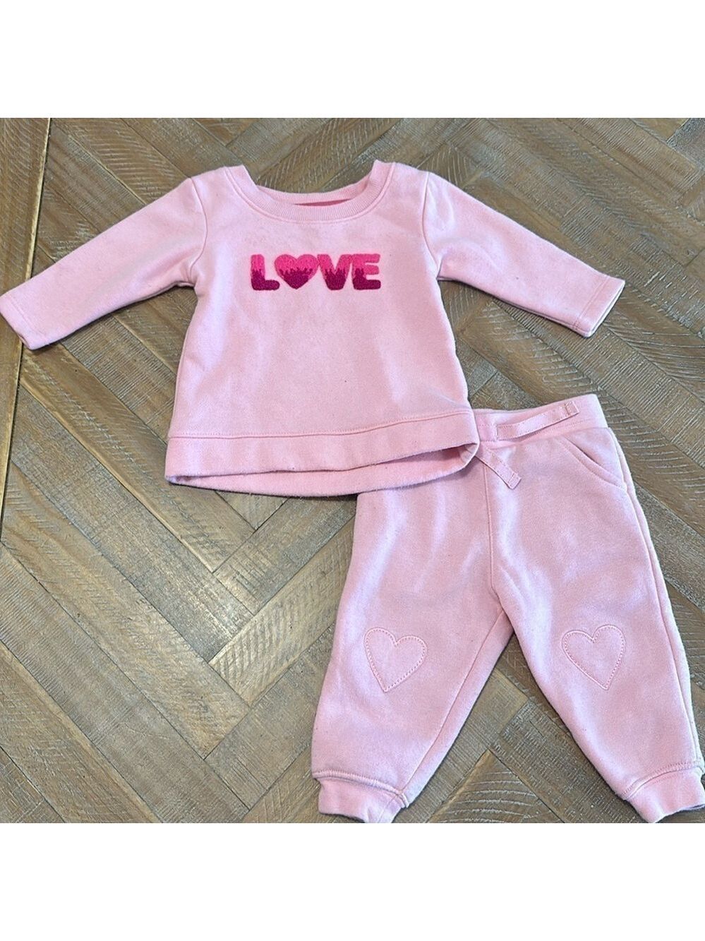 George Baby Love Graphic Crewneck Top & Joggers with Heart Knees Sweatsuit Set